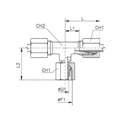 Тройник соединитель (ш-г-ш) с гайкой и врезным кольцом TN120 6 мм TN120-06L